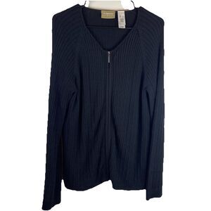 Liz Claiborne Women’s Black Cotton Cable knit Zip Long Sleeve Sweater Size Large